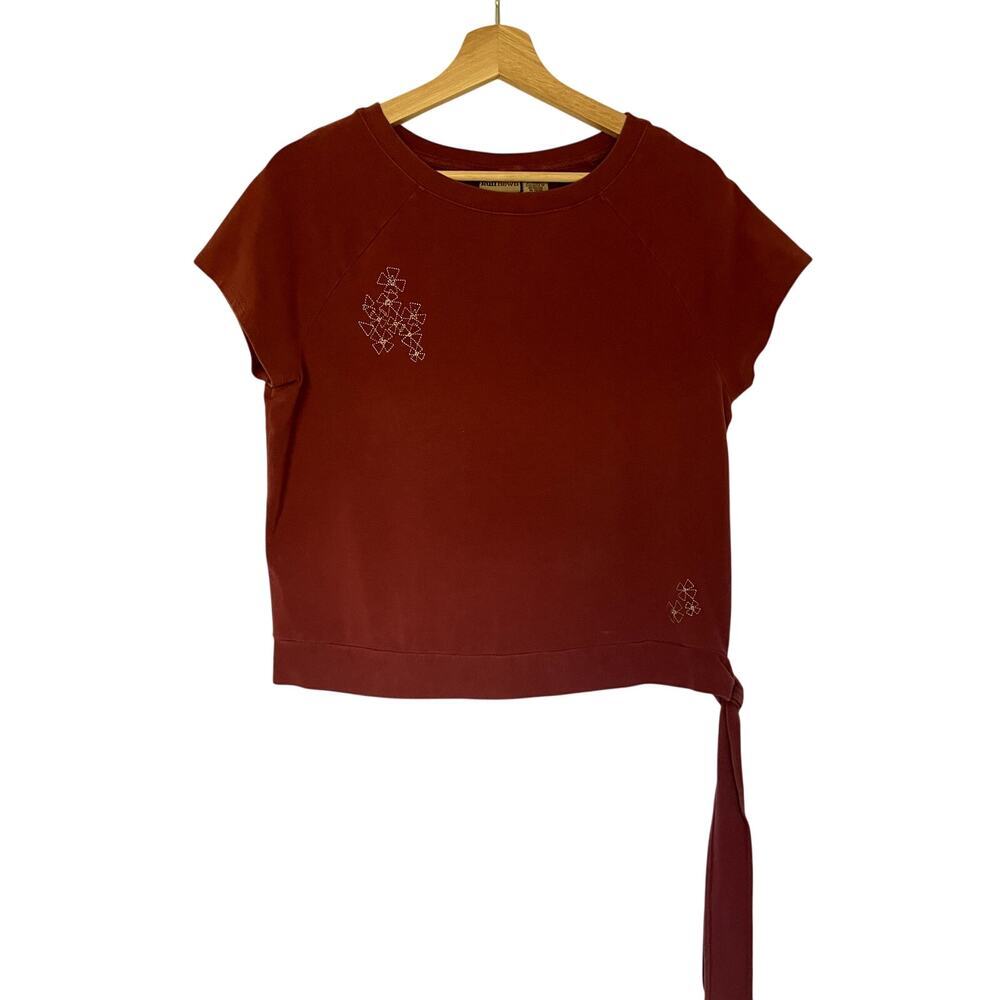 RuffHewn coral red short sleeved shirt side tie flower women's size L cotton